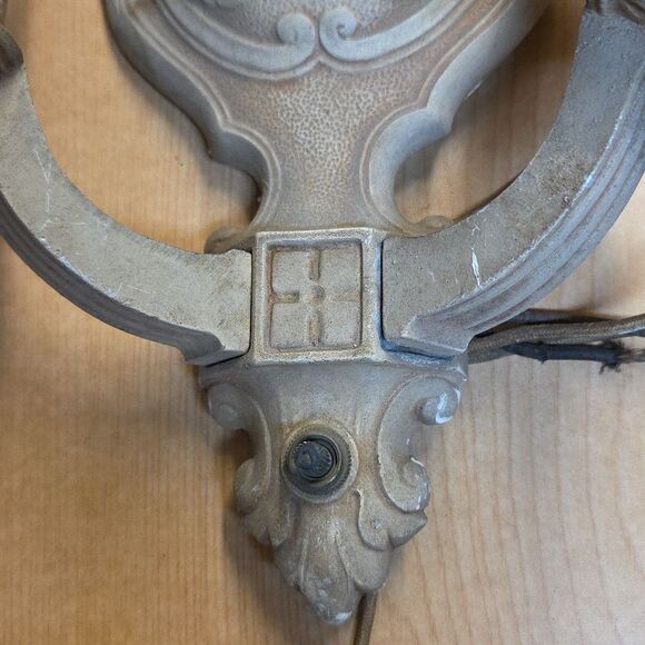 Set of 2 Art Deco Polychrome Aluminum Wall Sconces Double Candle 10" - Picture 9 of 13